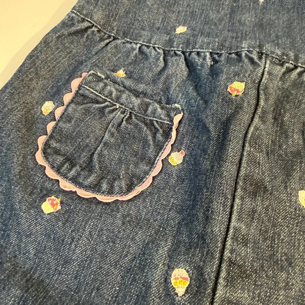 Vintage Y2K Gymboree Embroidered Cupcake Denim Overall Jumpsuit 6-12 month girl